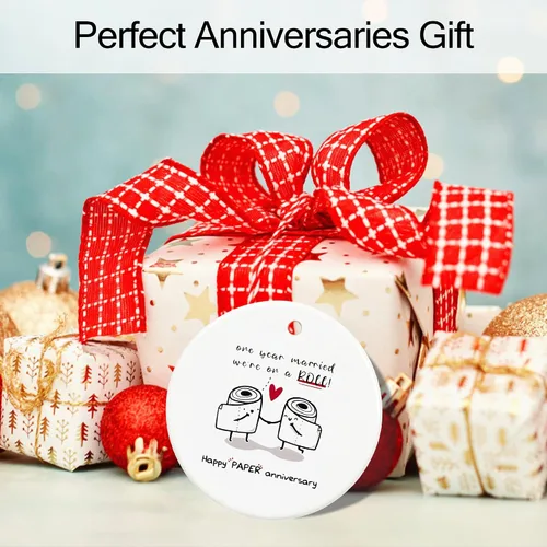 Vista 7 de Adorno de papel de aniversario de primer año para pareja, primera boda para 1 año, regalos de señor y señora, recuerdo de cerámica para primer
