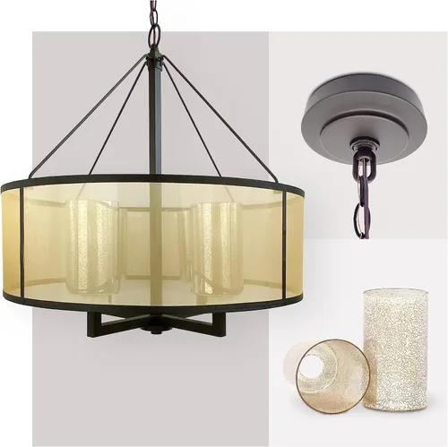 Vista 2 de Elk Home Diffusion - Lámpara de araña de 4 luces, acabado de bronce aceitado, con organza beige con pantalla interior de vidrio de mercurio