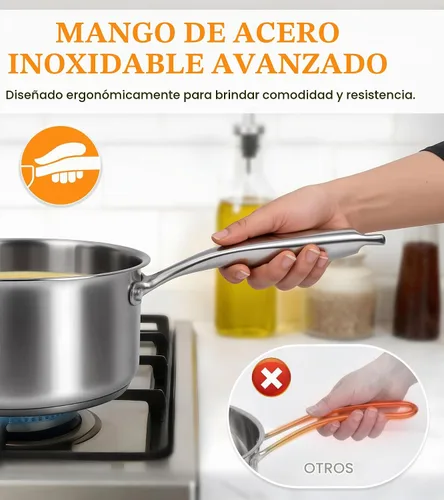 Vista 5 de Juego de cacerolas de acero inoxidable con tapas de 1.5 cuartos y 2.2 cuartos de galón, juego de ollas de acero inoxidable de tres capas, cacerolas