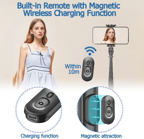 Vista 4 de ORMOS Trípode para selfie de apertura automática con control remoto magnético, aleación de aluminio premium, extensible de 67 pulgadas