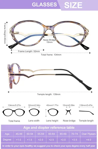 Vista 3 de OKH Women's Reading Glasses - Progressive Multifocus Readers Blue Light Blocking Multifocal Transition Reading Glasses