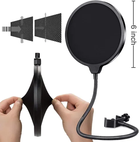 Vista 3 de GLEAM Escudo de aislamiento de micrófono: soporte de trípode de 2 pies 6 pulgadas a 5 pies 10 pulgadas de altura ajustable compatible con micrófonos
