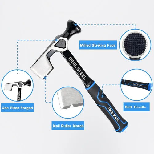 Vista 2 de REAL STEEL Martillo para paneles de yeso 14 Oz Hacha de techo de una pieza forjada cara fresada Drywall Ax herramienta de tablero de pared 0521