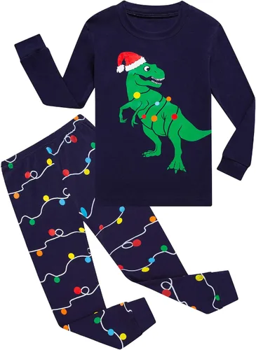 Vista 13 de KikizYe - Conjunto de pijamas para niños y niñas pequeños y grandes, ropa de dormir de 100% algodón 33/4 piezas/dinosaurio