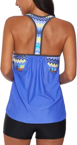 Vista 2 de Actloe Traje de baño de dos piezas con estampado floral y espalda en T para mujer