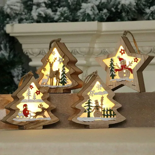 Vista 2 de Adornos de Navidad con forma de árbol de muñeco de nieve, luz colgante para Navidad, cumpleaños, fiesta, decoración artística (muñeco de nieve)