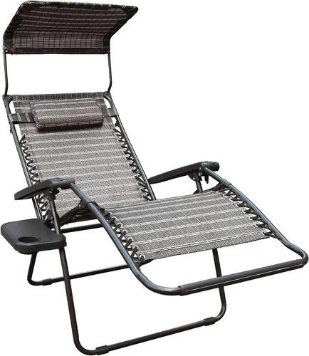 Vista 10 de Jeco Silla de gravedad cero de gran tamaño con sombrilla y bandeja para bebidas, color negro y marrón