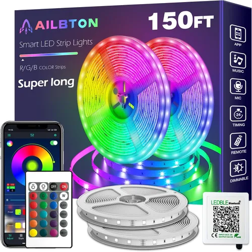 Vista 6 de Tira de luces LED de 200 pies (2 rollos de luces LED de 100 pies), ultralarga, con control remoto de voz por aplicación, sincronización de música