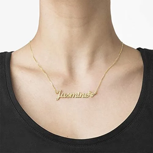 Vista 9 de MYKA - Collar con nombre personalizado con dije de mariposa - Colgante personalizado - Metales preciosos plata de ley 925 y chapado en oro de 18