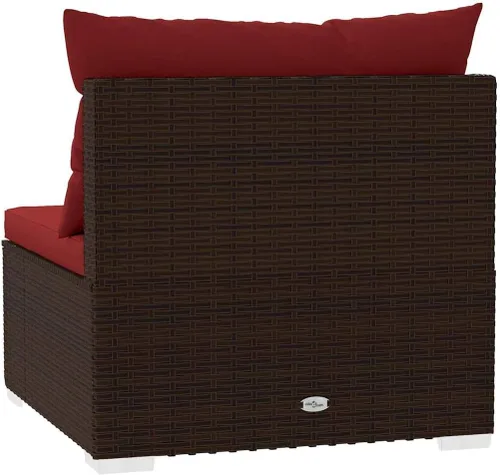 Vista 6 de 3 Seat Patio Sofa with Cushions Brown Poly Rattan Brown and Cinnamon Red