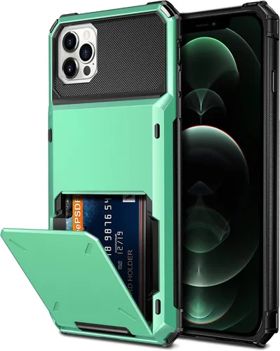 Vista 34 de Vofolen Funda compatible con iPhone 12, cartera 5G, 4 ranuras para tarjetas, tarjetero con bolsillo oculto, doble capa, cubierta trasera protectora