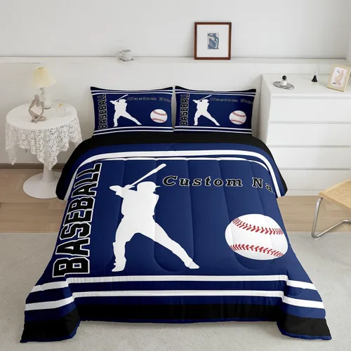 Vista 28 de Erosebridal - Juego de edredón individual para niños con diseño de béisbol y sóftbol, juego de cama deportivo acolchado para niños, edredón