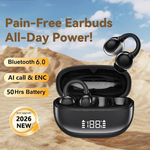 Vista 4 de Auriculares inalámbricos 2026, Bluetooth 6.0, diseño de clip de oreja abierta para un uso cómodo y seguro, duración de la batería de 50 horas
