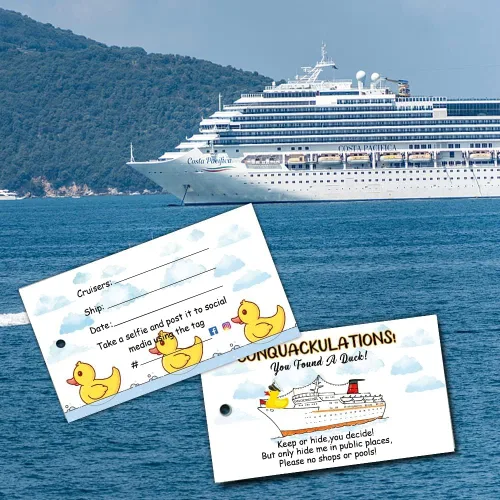 Vista 4 de Etiqueta de patos, tarjeta de juego de patitos, etiquetas de crucero, paquete de 50 etiquetas de pato de 2 x 3.5 pulgadas, tarjetas de crucero