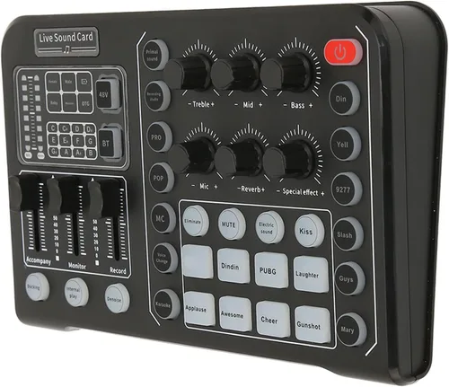 Vista 5 de Diydeg Tarjeta de sonido externa en vivo, mezclador de audio profesional, cambiador de voz con afinación electrónica de 12 pasos, reducción