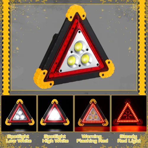 Vista 2 de Huquary Triángulo LED de advertencia de emergencia, recargable portátil intermitente LED triangular de advertencia con 4 modos, luz de peligro