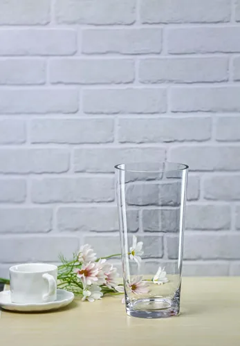 Vista 5 de CYS EXCEL Jarrón cilíndrico de vidrio transparente de 10 pulgadas con apertura de 5 pulgadas de ancho, elegante centro de mesa para bodas, eventos