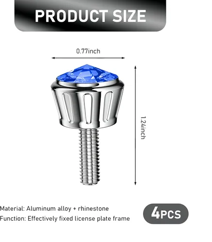 Vista 2 de Pack-4 Kit de Sujetadores de Tornillos Brillantes para Placa de Matrícula, Tapas de Tornillos Antirrobo con Cristales de Imitación para Automóvil