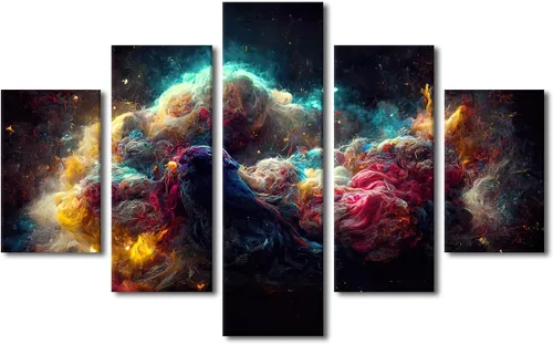 Vista 41 de Pintura en lienzo colorida para sala de estar, 5 paneles, impresiones abstractas sobre lienzo, arte de pared para sala de estar, dormitorio