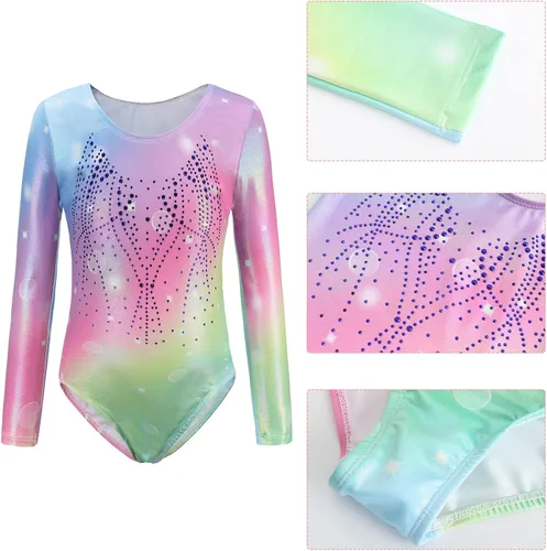 Vista 5 de Happy Cherry Leotardos de gimnasia para niñas, brillante, atlético, unitardo, ropa de baile
