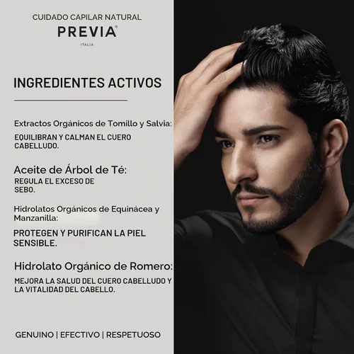 Vista 2 de PREVIA Extralife - Champú reequilibrante Fórmula anti-ebum para cabello graso y cuero cabelludo Ingredientes orgánicos Vegano y libre