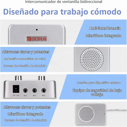 Vista 3 de DESHUN Sistema de intercomunicación de ventana de doble manera, altavoces de ventana, un walkie-talkie que se puede conectar al vidrio, micrófono