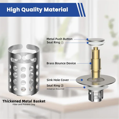 Vista 4 de Colador universal para desagüe de lavabo de baño atrapa cabellos, 2 piezas mejoradas con cesta de filtro de acero inoxidable extraíble, tapón