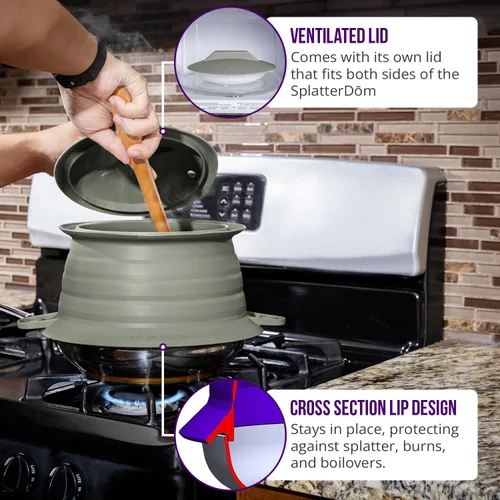 Vista 34 de L.I.Q - Protector de salpicaduras de silicona, se adapta a macetas de 8 y 10 pulgadas (20 y 9.8 in), apto para microondas y duradero, incluye tapa