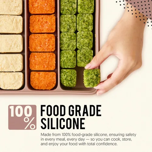 Vista 3 de Recipiente de silicona para almacenamiento de alimentos para bebés con tapa, 26 onzas, 4 compartimentos, apilable, preparación de comidas