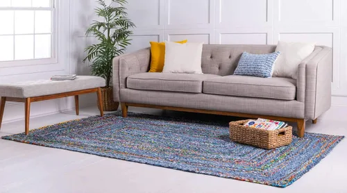 Vista 3 de Unique Loom Trenzado Chindi Collection - Alfombra casual moderna azul/azul oscuro (2' 0 x 3' 0)