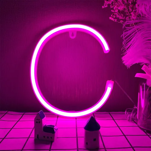 Vista 20 de Letras de neón rosadas, letreros LED que funcionan con pilas, luces LED del alfabeto, letrero de marquesina, letras decorativas de marquesina, luces