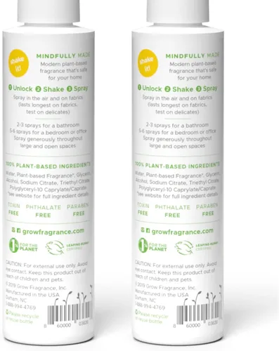 Vista 2 de Grow Fragrance Spray ambientador perfumado para tela y habitación, certificado no tóxico, aceites esenciales 100% a base de plantas, 5 onzas