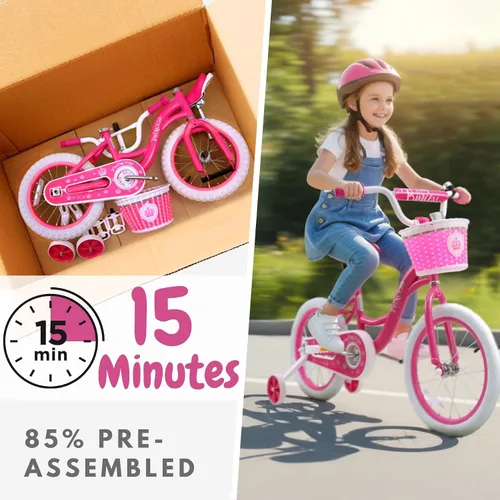 Vista 3 de Bicystar - Bicicleta para niñas de 12, 14, 16 pulgadas para bebés de 2 a 5 años, bicicleta infantil princesa con ruedas de entrenamiento, cuadro