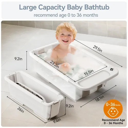Vista 2 de Bañera de bebé plegable - Tina de baño de gran capacidad con termómetro y almohadilla suave Bañera portátil de viaje para recién nacidos e