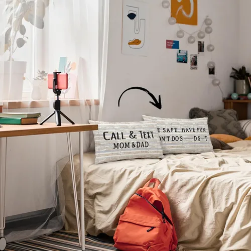 Vista 15 de Mingnei Funda de almohada con texto en inglés "Call Your Mom", divertida funda de almohada reversible decorativa de 12 x 20 pulgadas, regalos