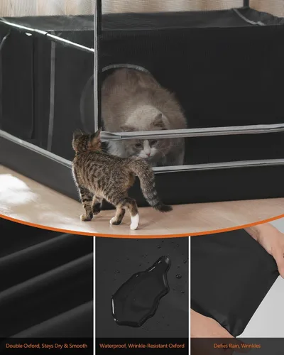Vista 5 de DINMO Jaula grande para gatos, recinto para gatos interiores con caja de arena, corralito para gatos adultos, gatitos y animales pequeños, perrera