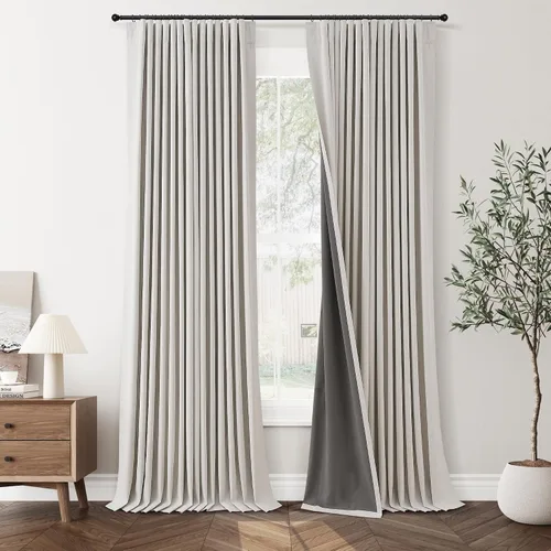 Vista 28 de Jowels Cortinas opacas de lino natural de 96 pulgadas de largo, 2 paneles