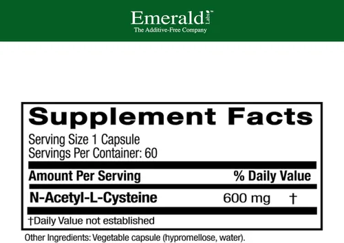 Vista 2 de EMERALD LABS NAC 600mg - N-acetil-L-cisteína - Suplemento de aminoácidos veganos que apoya la desintoxicación - 60 cápsulas vegetales