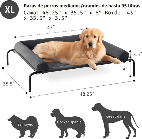 Vista 3 de WESTERN HOME Cama Elevada Refrescante para Perros Grandes, Cama Elevada Portátil para Interiores y Exteriores con Malla Transpirable, Hamacas/Catres