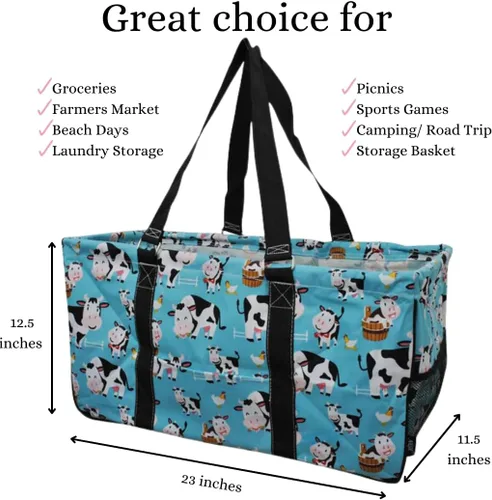 Vista 205 de NGIL Bolsa de comestibles reutilizable extra grande plegable de gran tamaño para comestibles, almacenamiento, picnic, playa, Estampado