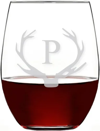 Vista 19 de Antler Initial - Copa de vino sin tallo (15 onzas, letra B, 4 unidades)