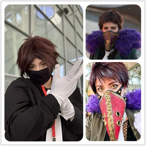 Vista 2 de COSPLAZA Cabello sintético marrón corto en capas para hombre revisión héroe animación personaje Halloween fiesta Cosplay pelucas