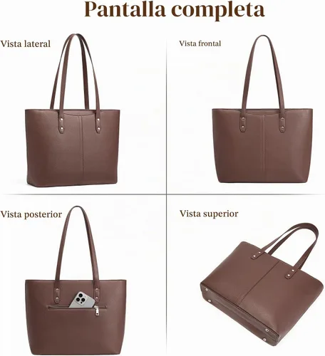 Vista 8 de S-ZONE Bolsa de mano para mujer, bolsos de trabajo, bolsos de mano, correa Café