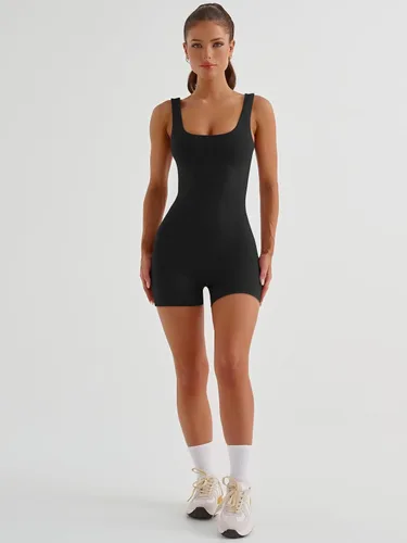 Vista 5 de AUTOMET Monos cortos para mujer, overol de una pieza, sin mangas, espalda descubierta, sin costuras, ropa 2024