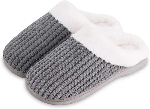 Vista 4 de Pantuflas de espuma viscoelástica para mujer cómodo vellón forrada de lana de felpa para interiores y exteriores