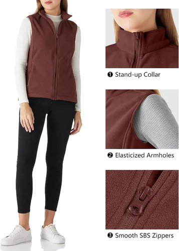 Vista 4 de Outdoor Ventures Chaleco de forro polar con cremallera para mujer, con bolsillos, cálido chaleco sin mangas para otoño e invierno