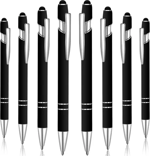 Vista 12 de 8 Pieces Ballpoint Pen with Stylus Tip Black Ink 2 in 1 Stylus Metal 1.0 mm Medium Point Smooth Pen Rainbow Colorful Rubberized Ballpoint for Touch