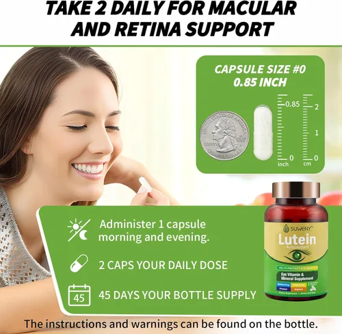 Vista 3 de Suplemento de vitaminas oculares de luteína para adultos, 90 cápsulas, apoya la salud ocular con zeaxantina, zinc, vitaminas C y E, fórmula vegana