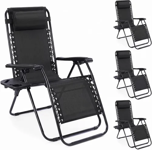 Vista 13 de NEWBULIG Juego de 2 sillas de gravedad cero, sillas reclinables plegables Negro