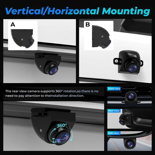 Vista 6 de AHD 1080P Cámara de respaldo de vehículo para automóvil, cámaras de visión trasera inversa giratoria de 360°, visión nocturna, IP69K, impermeable